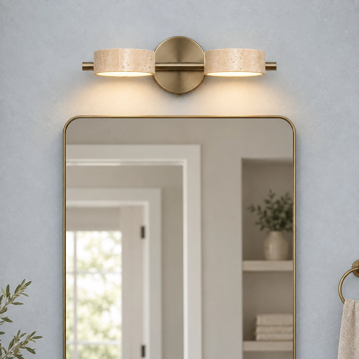 Antique Brass Travertine Vanity Wall Light Adjustable Bathroom Sconce