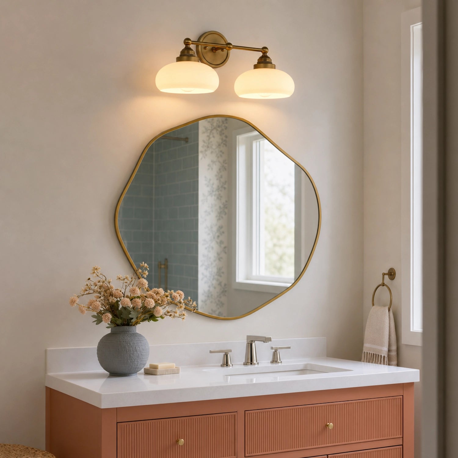 Antique Brass Vanity Light Mid Century Modern Bathroom Glass Sconce