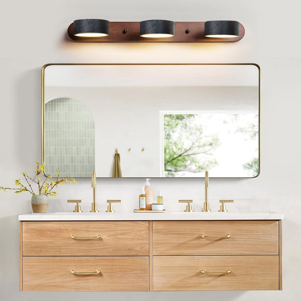 Black Travertine Vanity Wall Light Solid Wood Bathroom Sconce