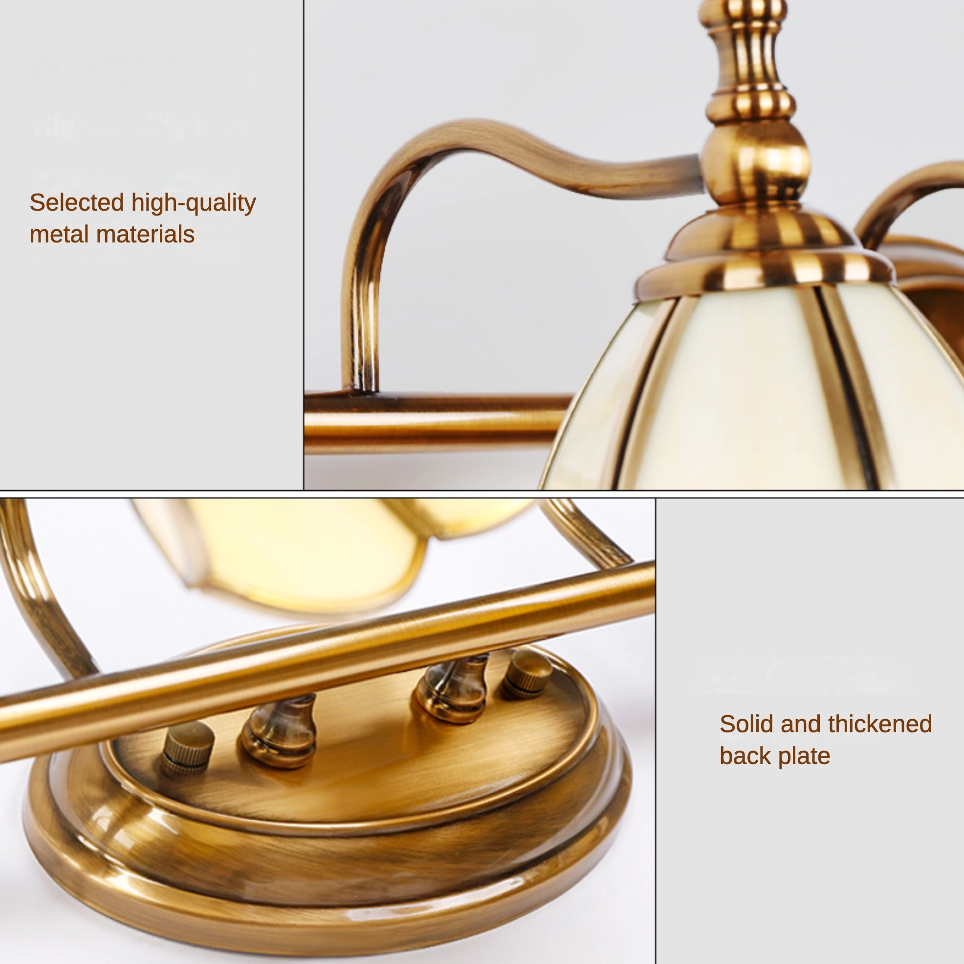 Brass Gold Vanity Light with Glass Shade for Bathroom