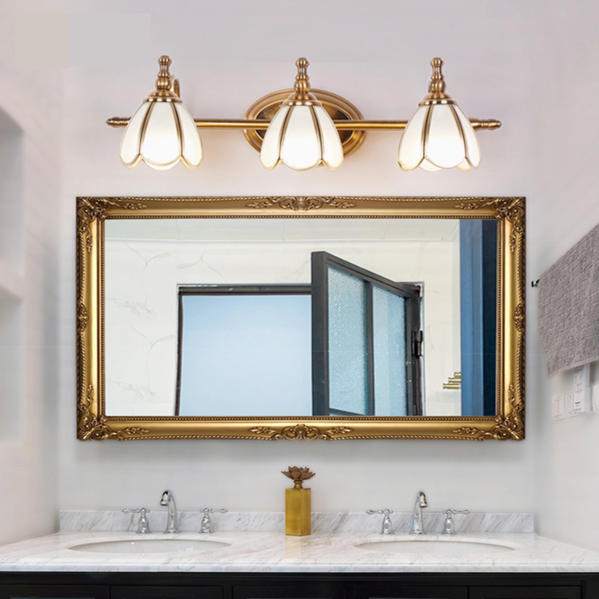 Brass Gold Vanity Light with Glass Shade for Bathroom