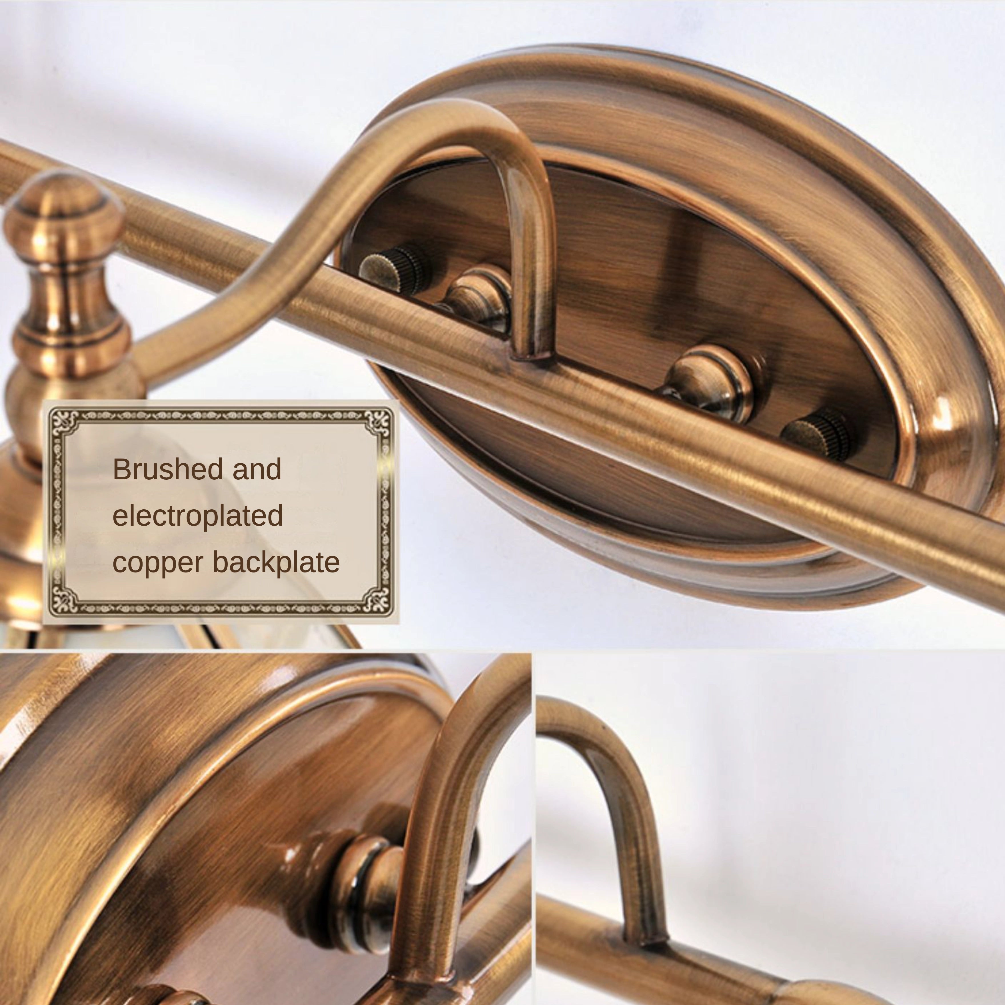 Brass Gold Vanity Light with Glass Shade for Bathroom