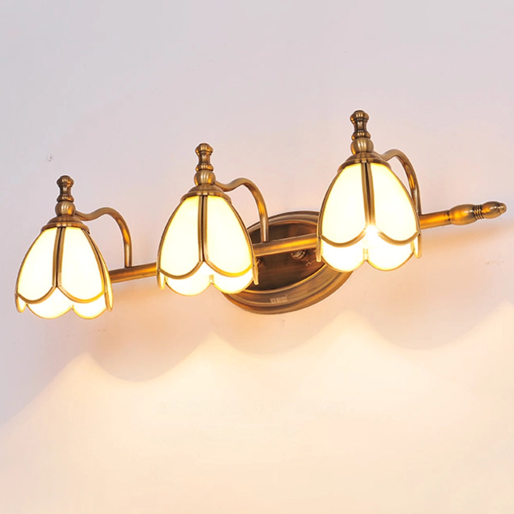 Brass Gold Vanity Light with Glass Shade for Bathroom
