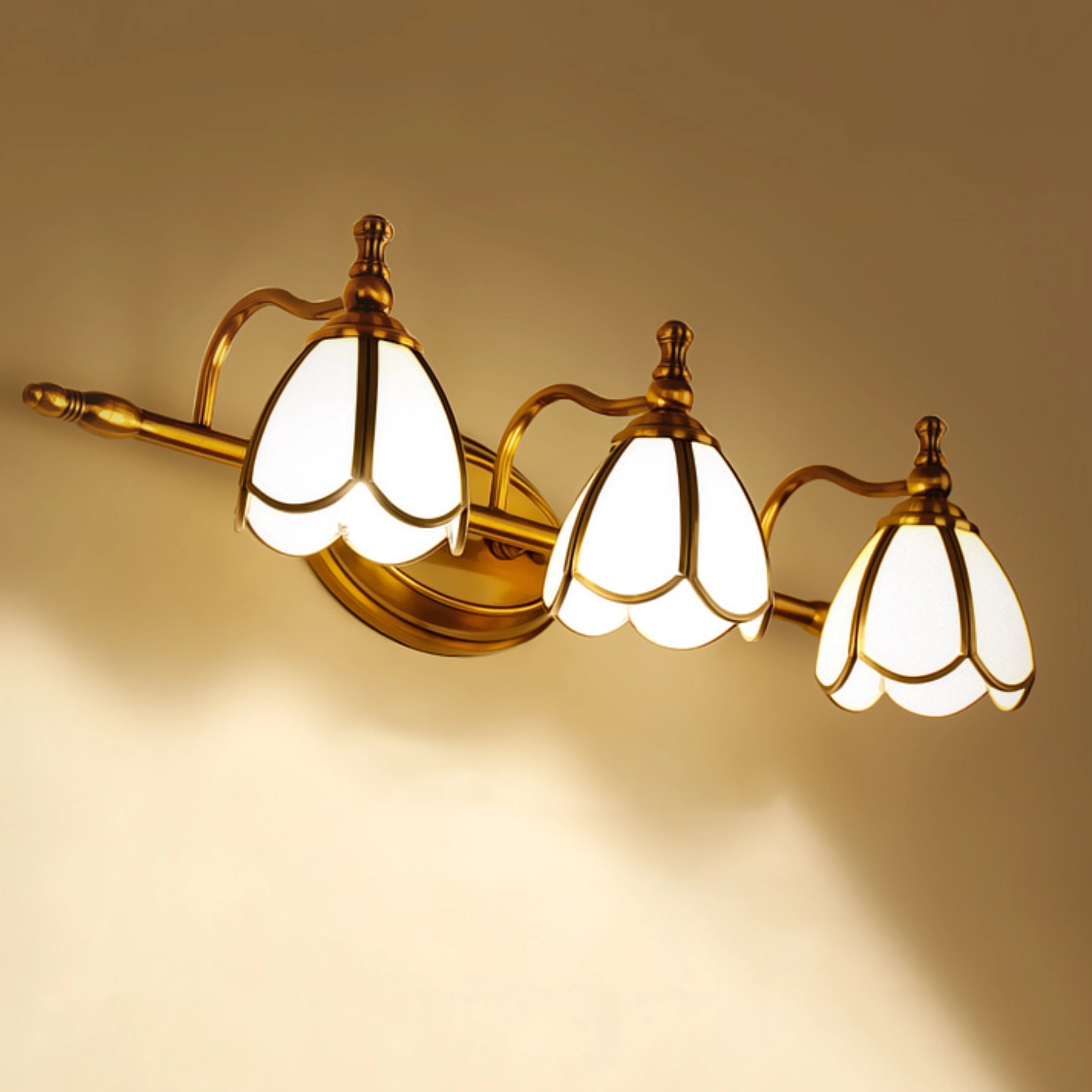 Brass Gold Vanity Light with Glass Shade for Bathroom