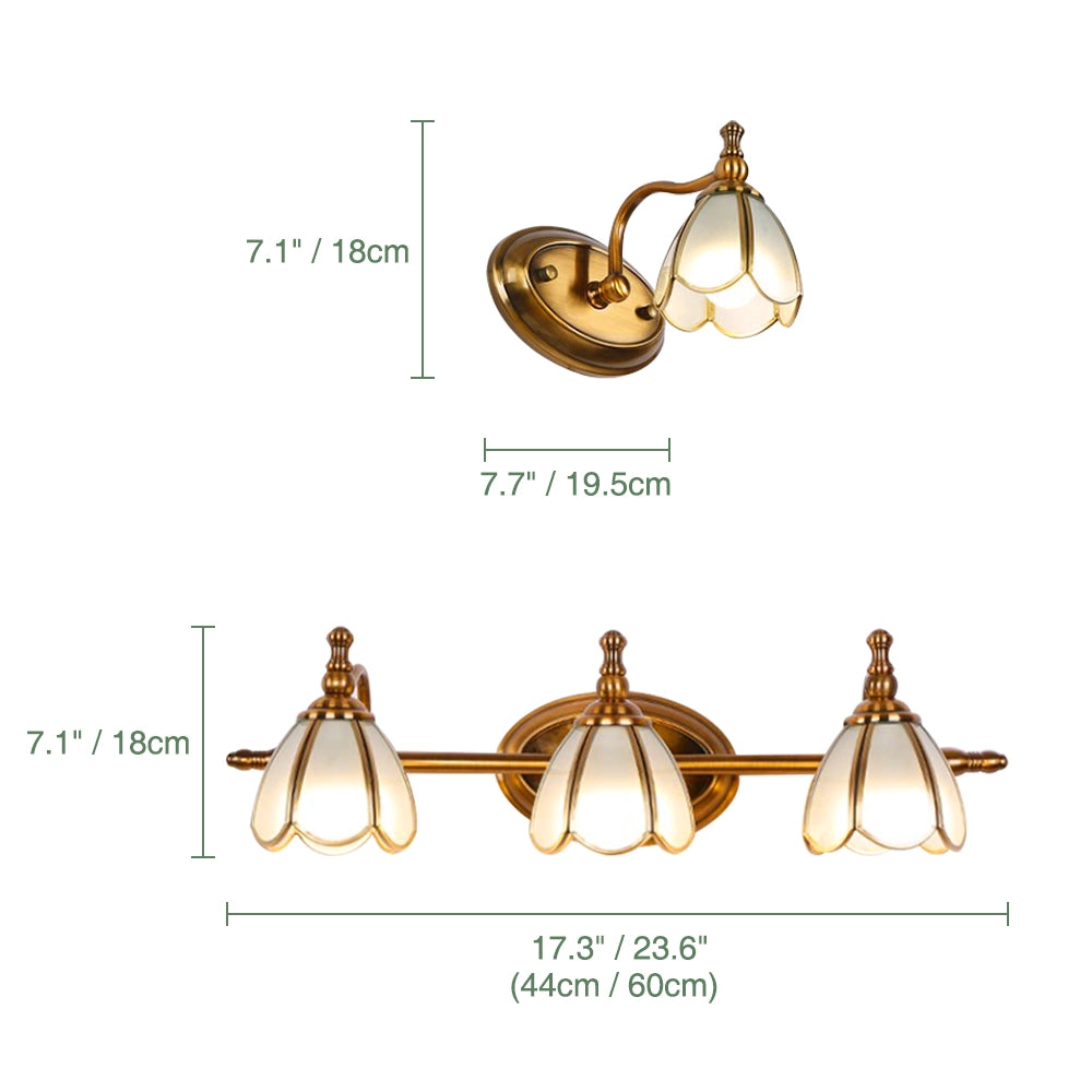 Brass Gold Vanity Light with Glass Shade for Bathroom