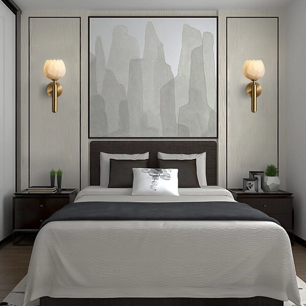 Modern Bud-Shaped Marble and Brass Wall Sconce