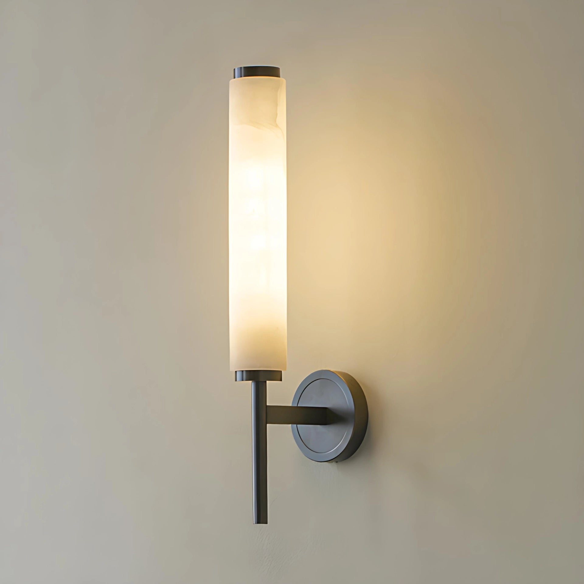 Cylindrical Marble Wall Mount Light Brass Vintage Sconce