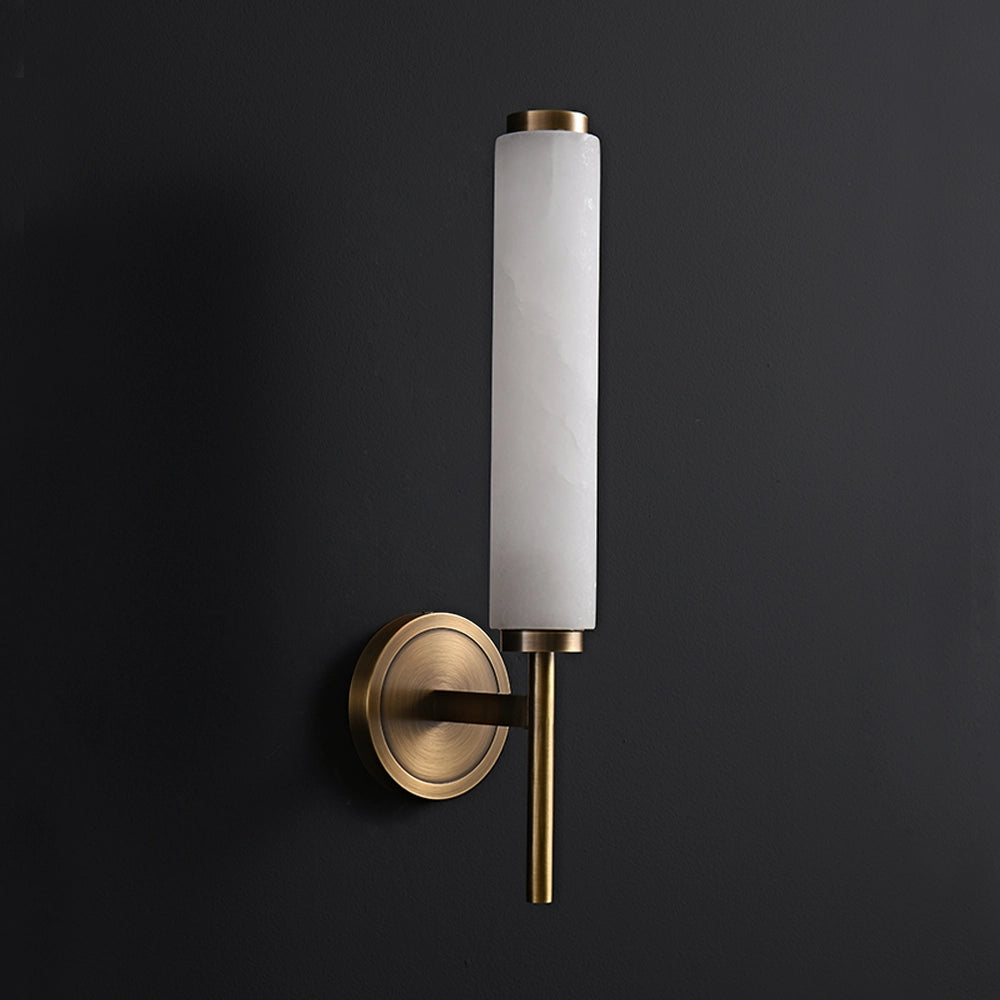 Cylindrical Marble Wall Mount Light Brass Vintage Sconce