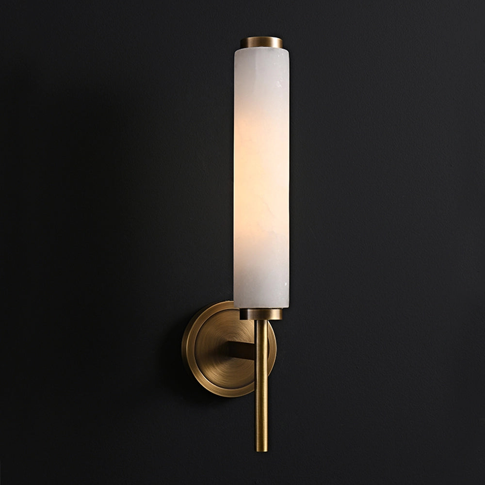 Cylindrical Marble Wall Mount Light Brass Vintage Sconce