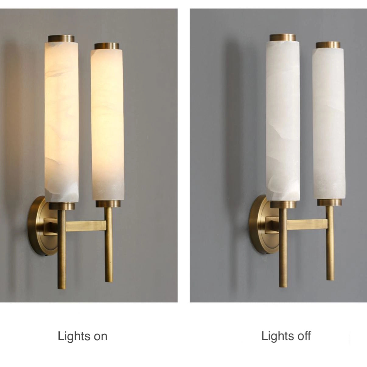 Cylindrical Marble Wall Mount Light Brass Vintage Sconce