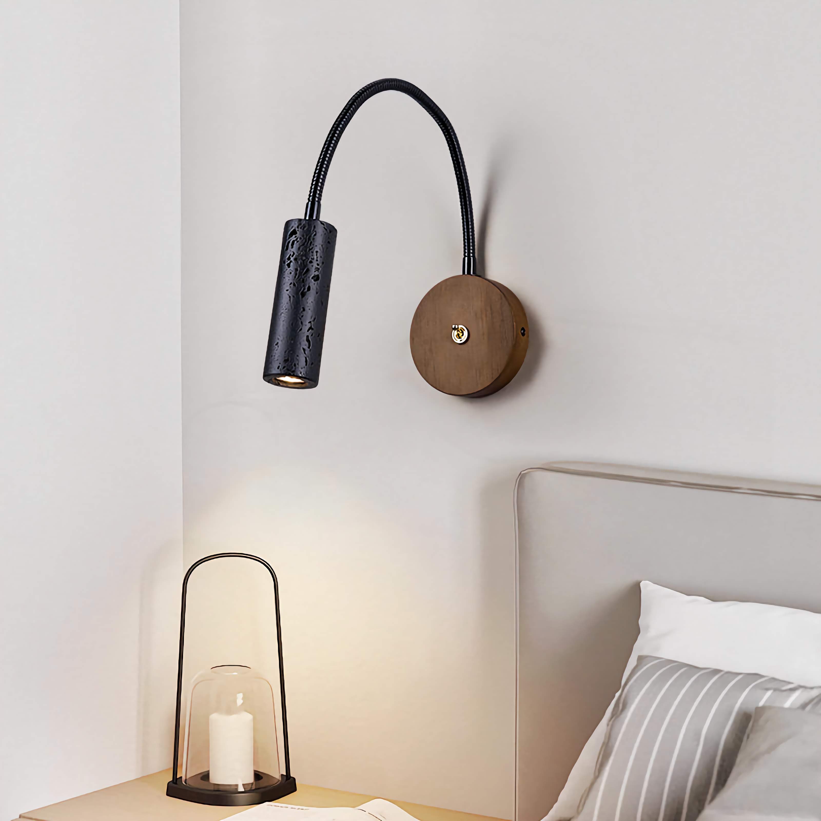 Flexible Wall Mount Reading Light Bedroom Black Travertine Lamp