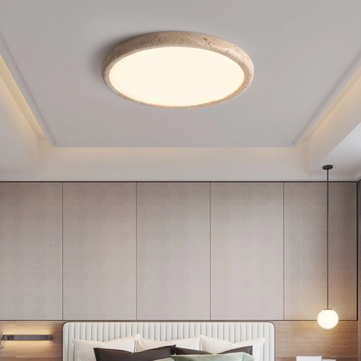 Flush Mount Travertine LED Ceiling Light for Bedroom