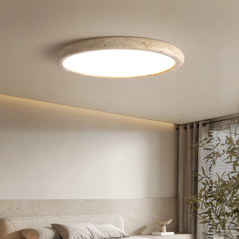 Flush Mount Travertine LED Ceiling Light for Bedroom
