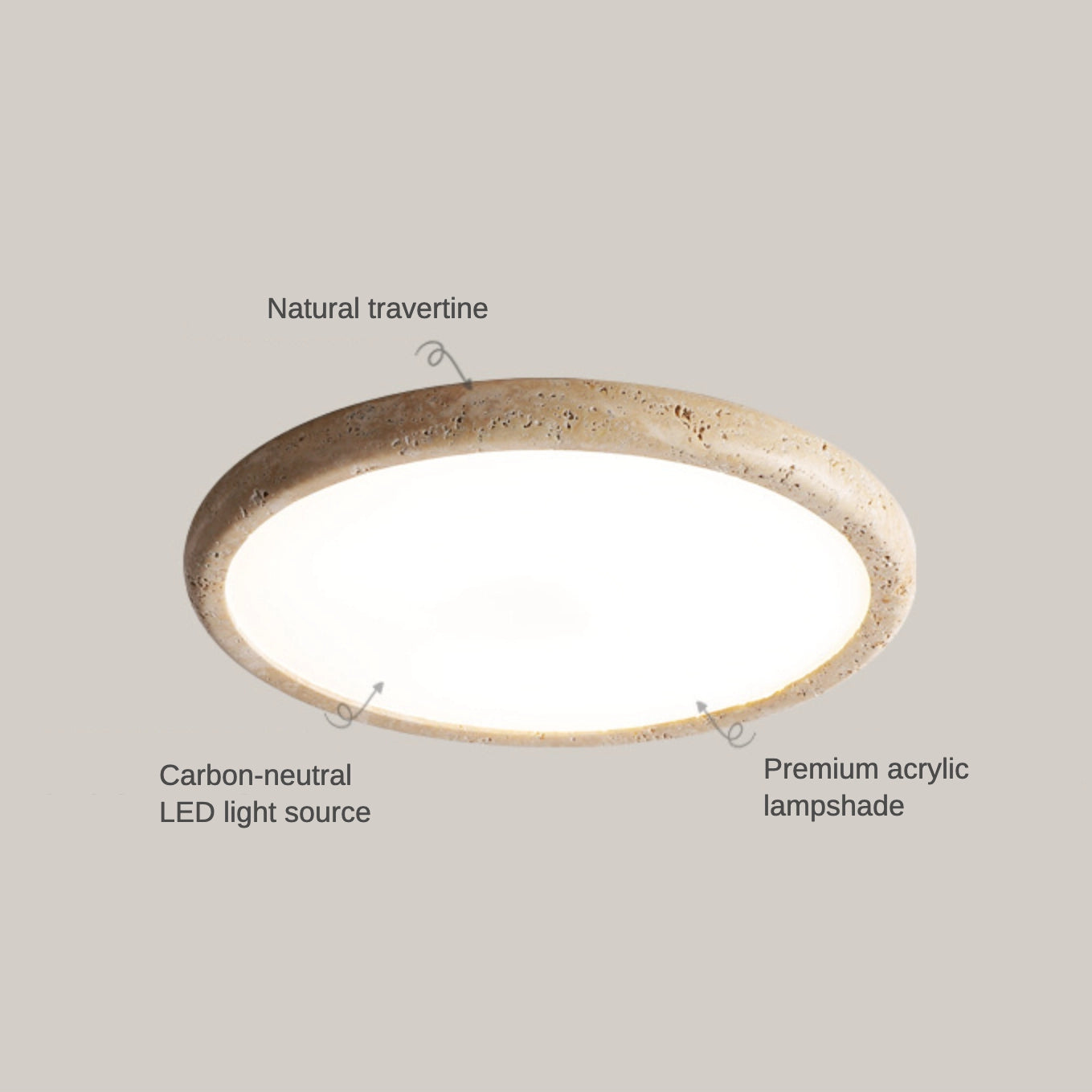 Flush Mount Travertine LED Ceiling Light for Bedroom