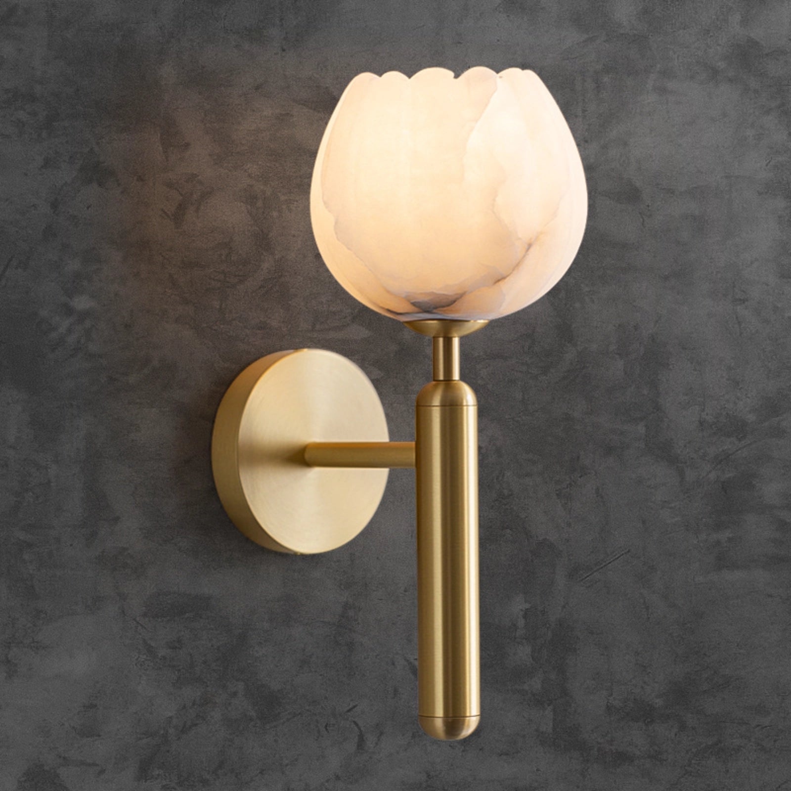 Modern Bud-Shaped Marble and Brass Wall Sconce