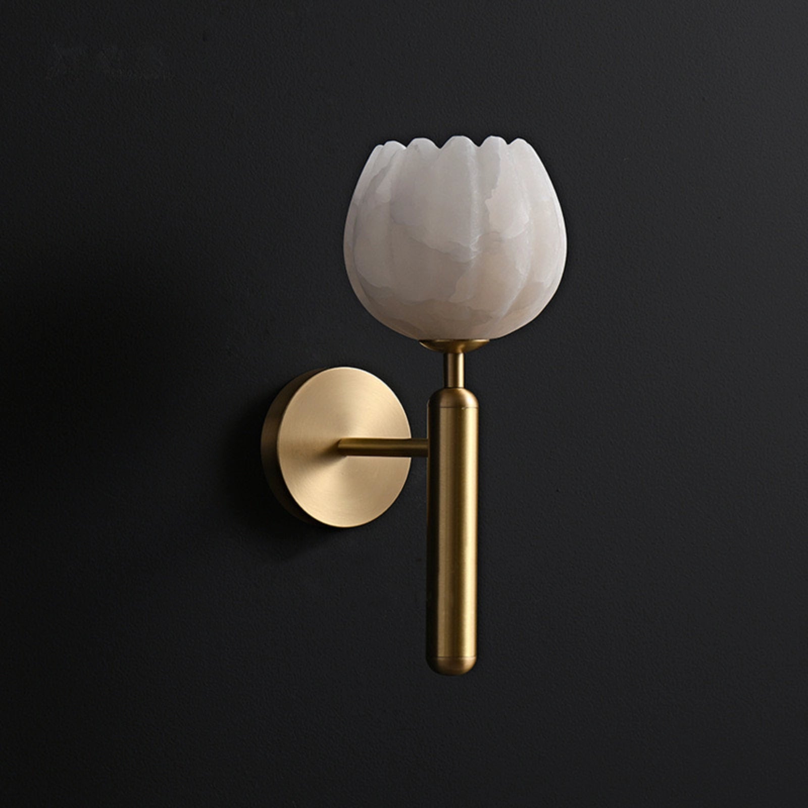 Modern Bud-Shaped Marble and Brass Wall Sconce