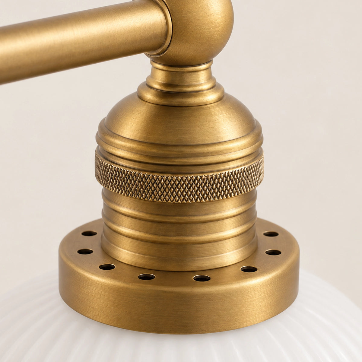 MCM Antique Brass Vanity Light Ribbed Glass Bathroom Sconce
