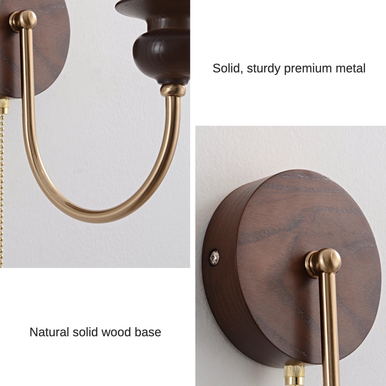 Brass Wall Mount Light Wood Candle Sconce with Pull Switch