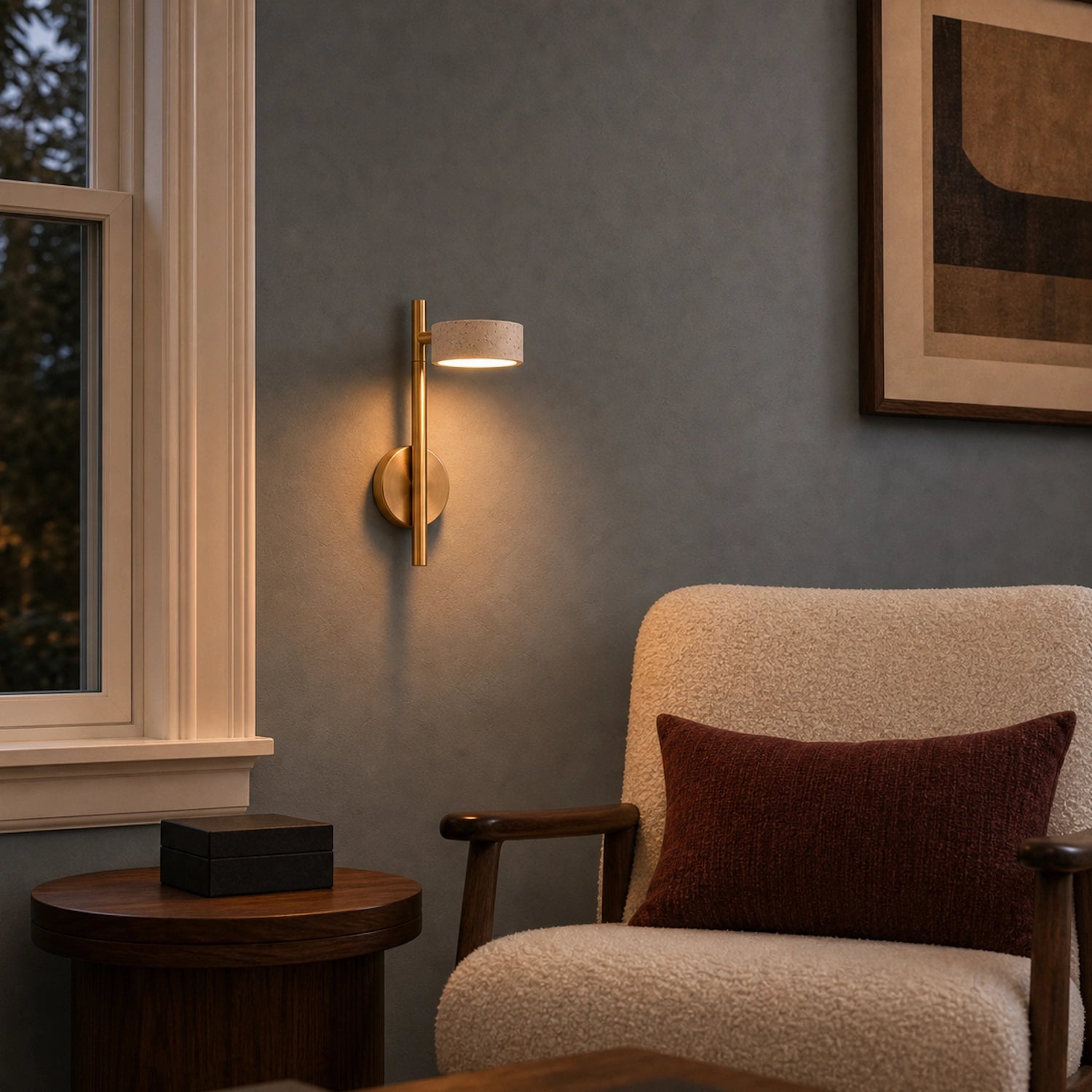 Minimalist Travertine Wall Mounted Light with Swivel Arm