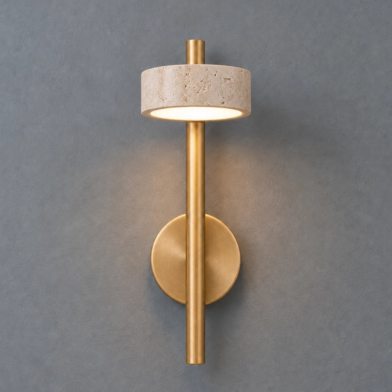 Adjustable Travertine Wall Sconce with Gold Swivel Arm