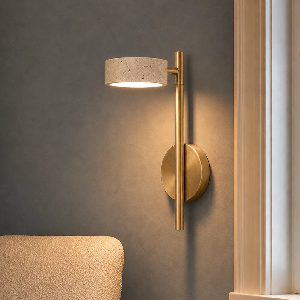 Adjustable Travertine Gold Wall Sconce with Swivel Arm