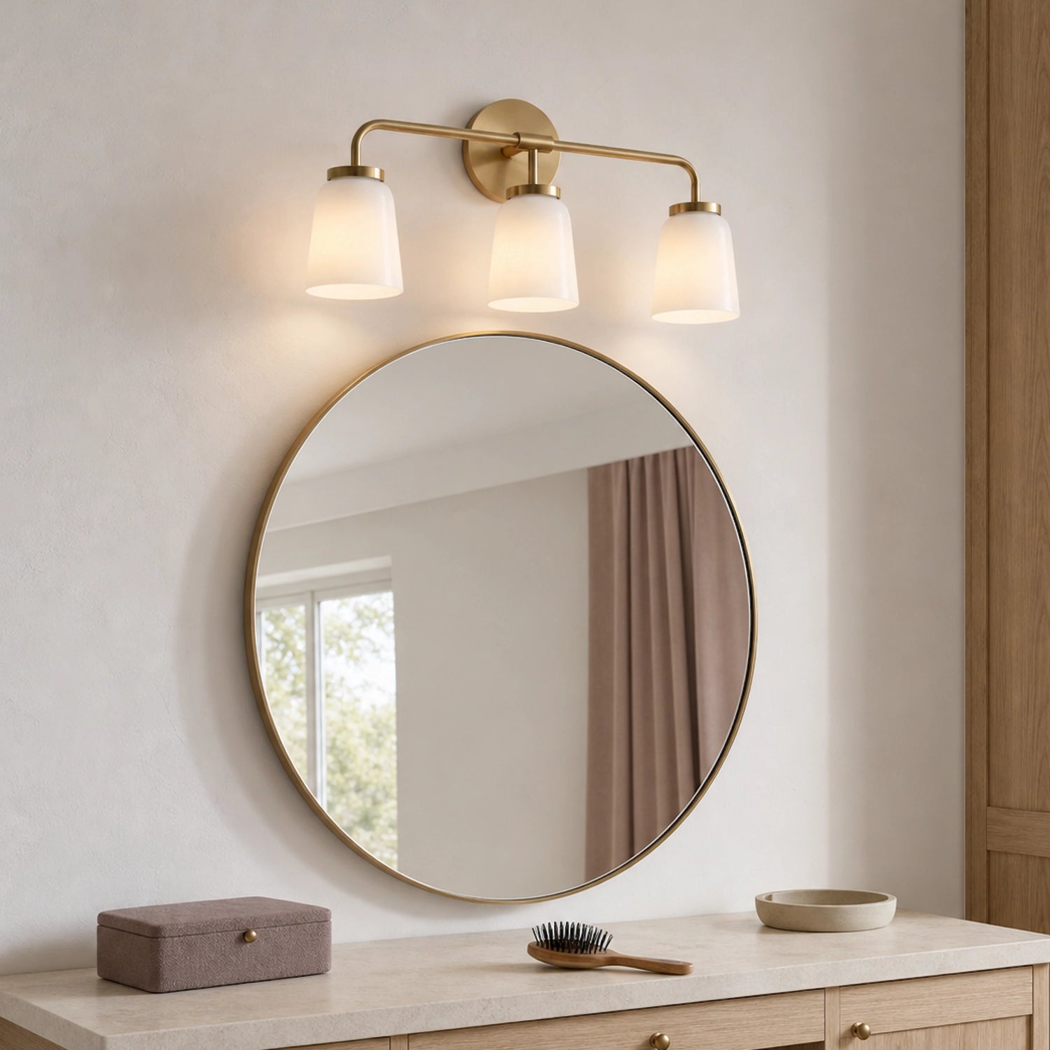 Modern Gold 3-Light Vanity Light Bathroom Glass Wall Sconce