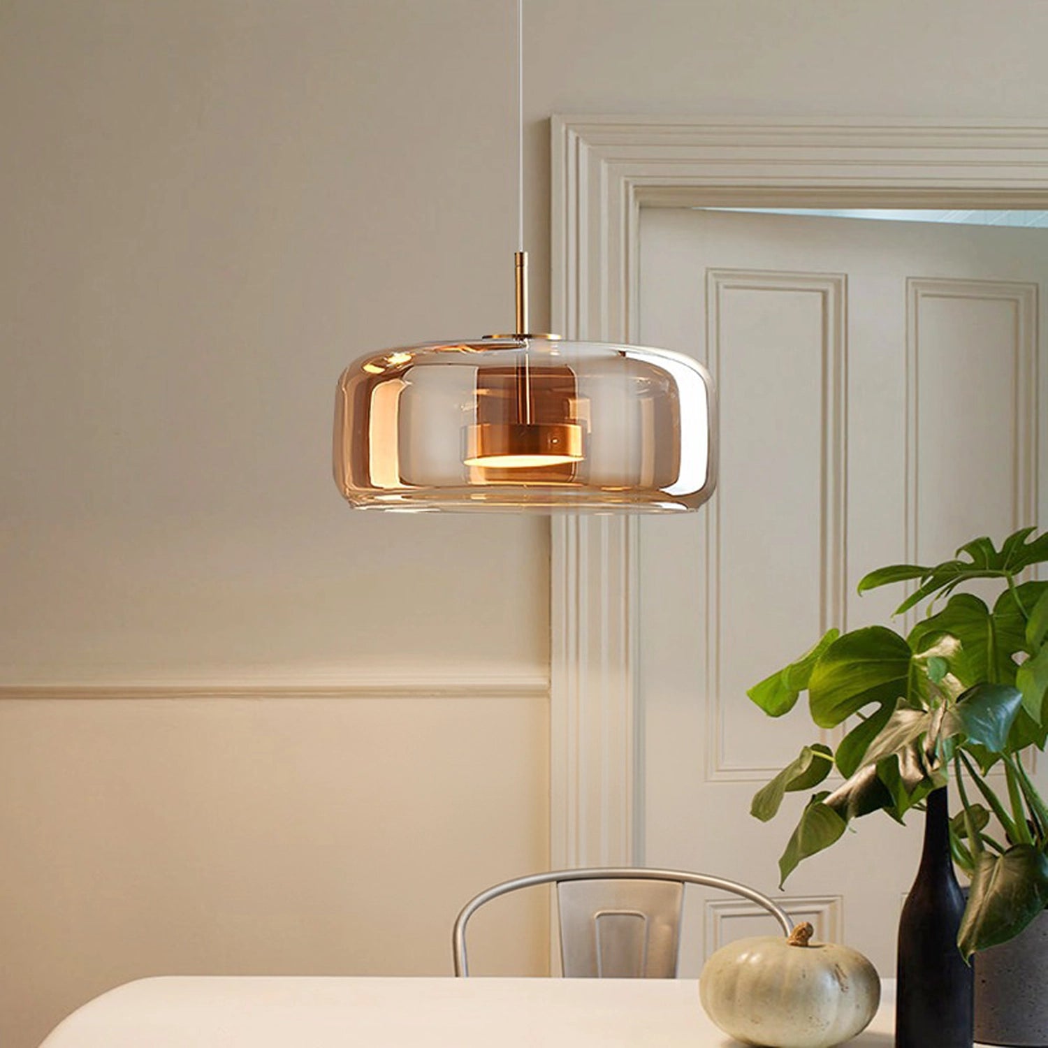 Modern Round Blown Glass Pendant Light Simple Hanging Lamp