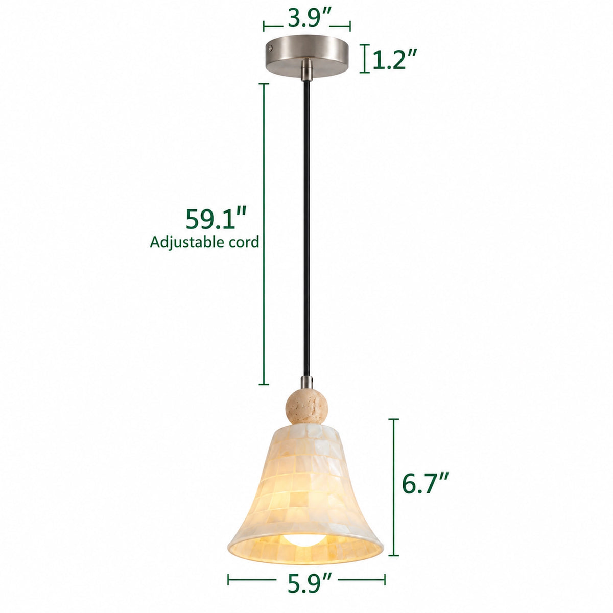 Natural Shell Mosaic Pendant Light with Travertine Sphere
