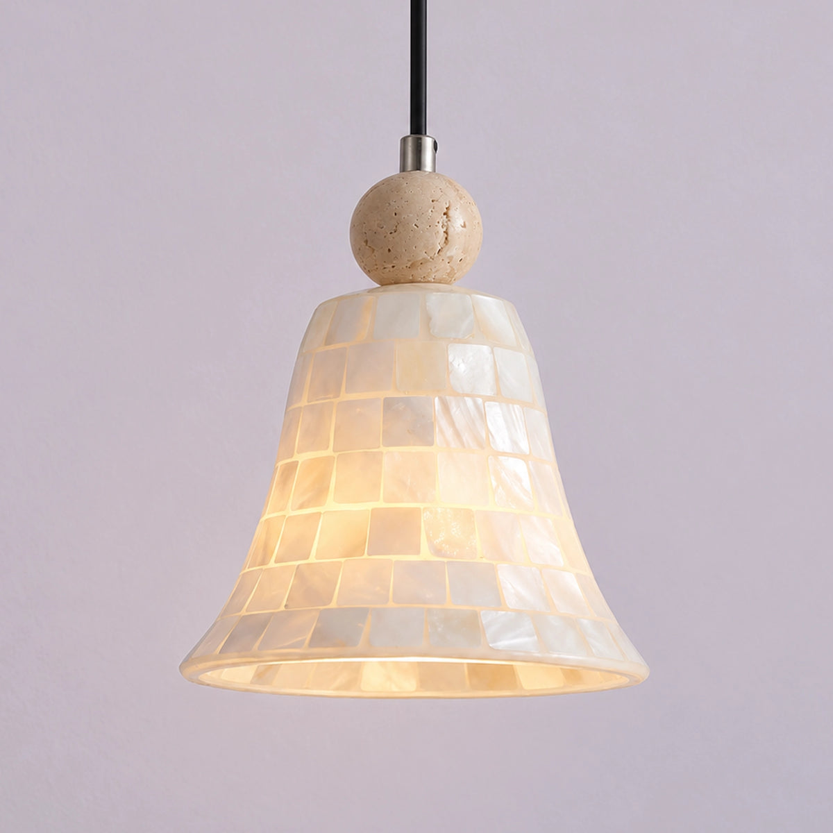 Natural Shell Mosaic Pendant Light with Travertine Sphere