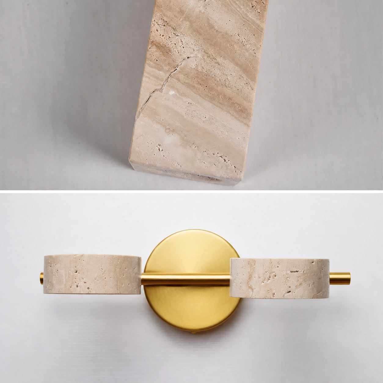 Natural Travertine Vanity Light Bathroom Gold Wall Sconce