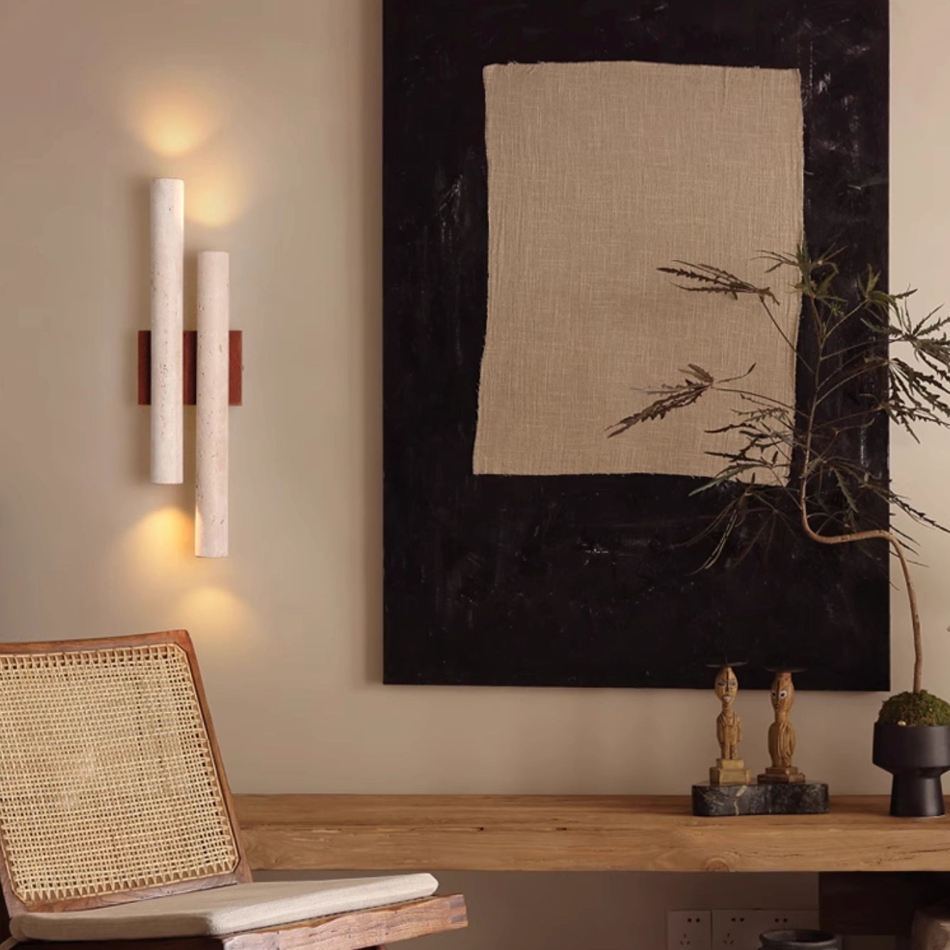 Natural Travertine Wall Light Vintage Cylindrical Sconce