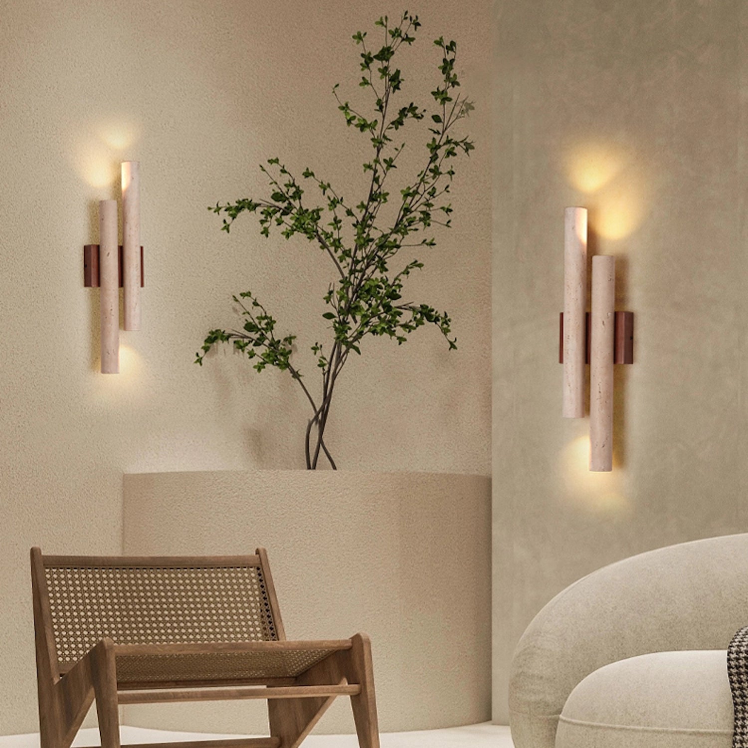 Natural Travertine Wall Light Vintage Cylindrical Sconce