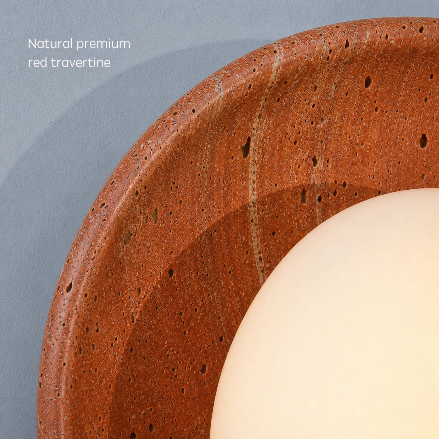 Red Travertine Round Wall Light with Globe Glass Shade
