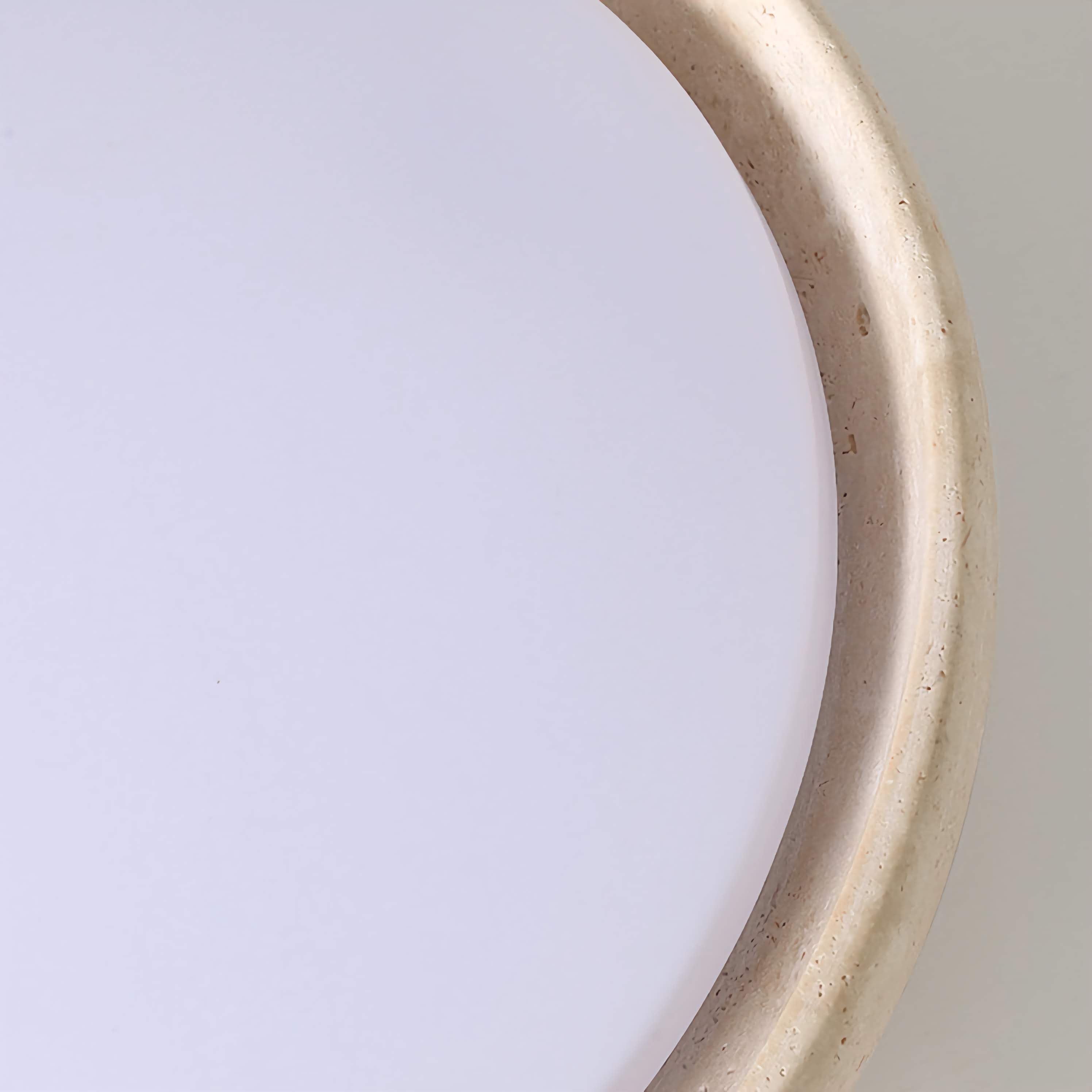 Round Travertine Flush-Mount Ceiling Light with Solid Wood Base