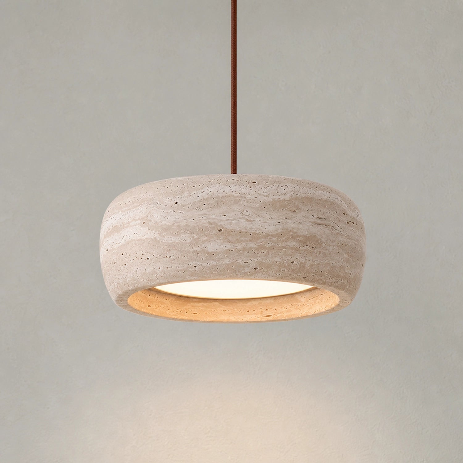Round Travertine Pendant Light with Natural Stone Shade