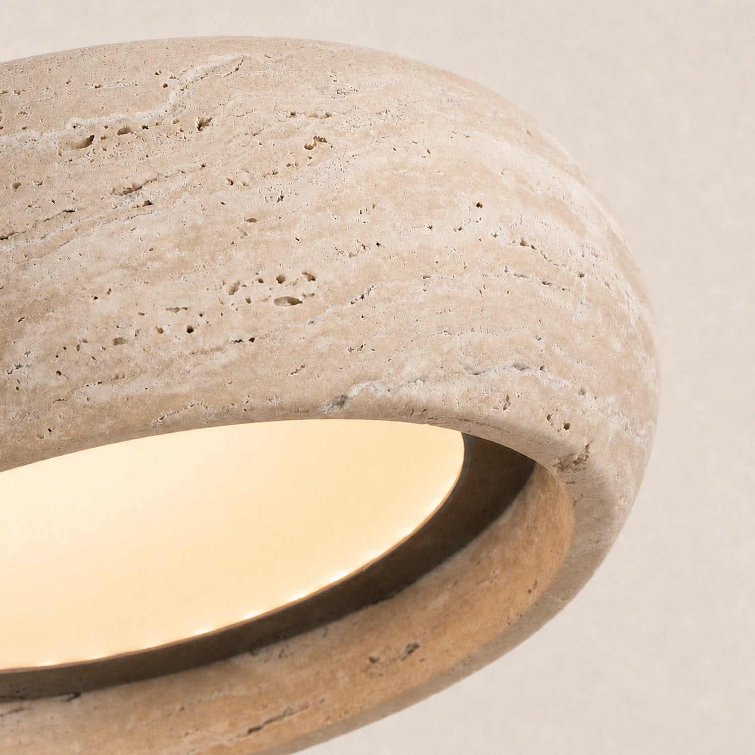 Round Travertine Pendant Light with Natural Stone Shade