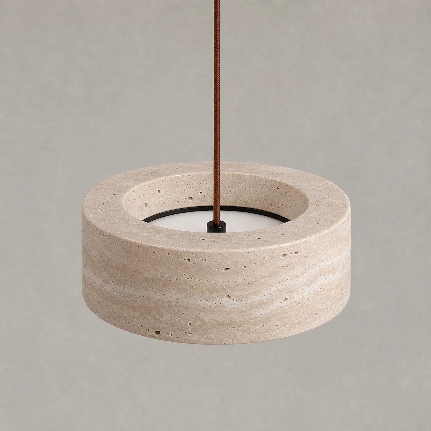 Round Travertine Pendant Light with Natural Stone Shade