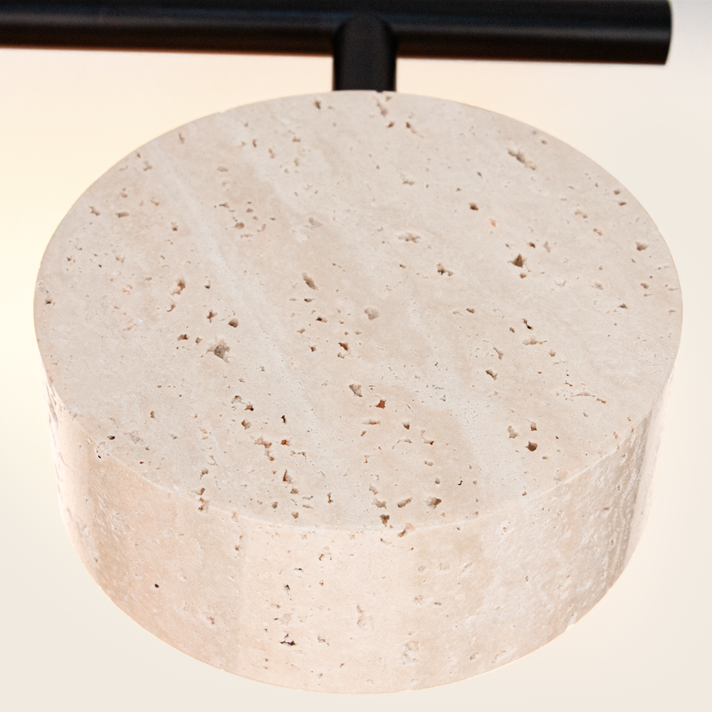 Round Travertine Vanity Light Wood & Metal Wall Lamp