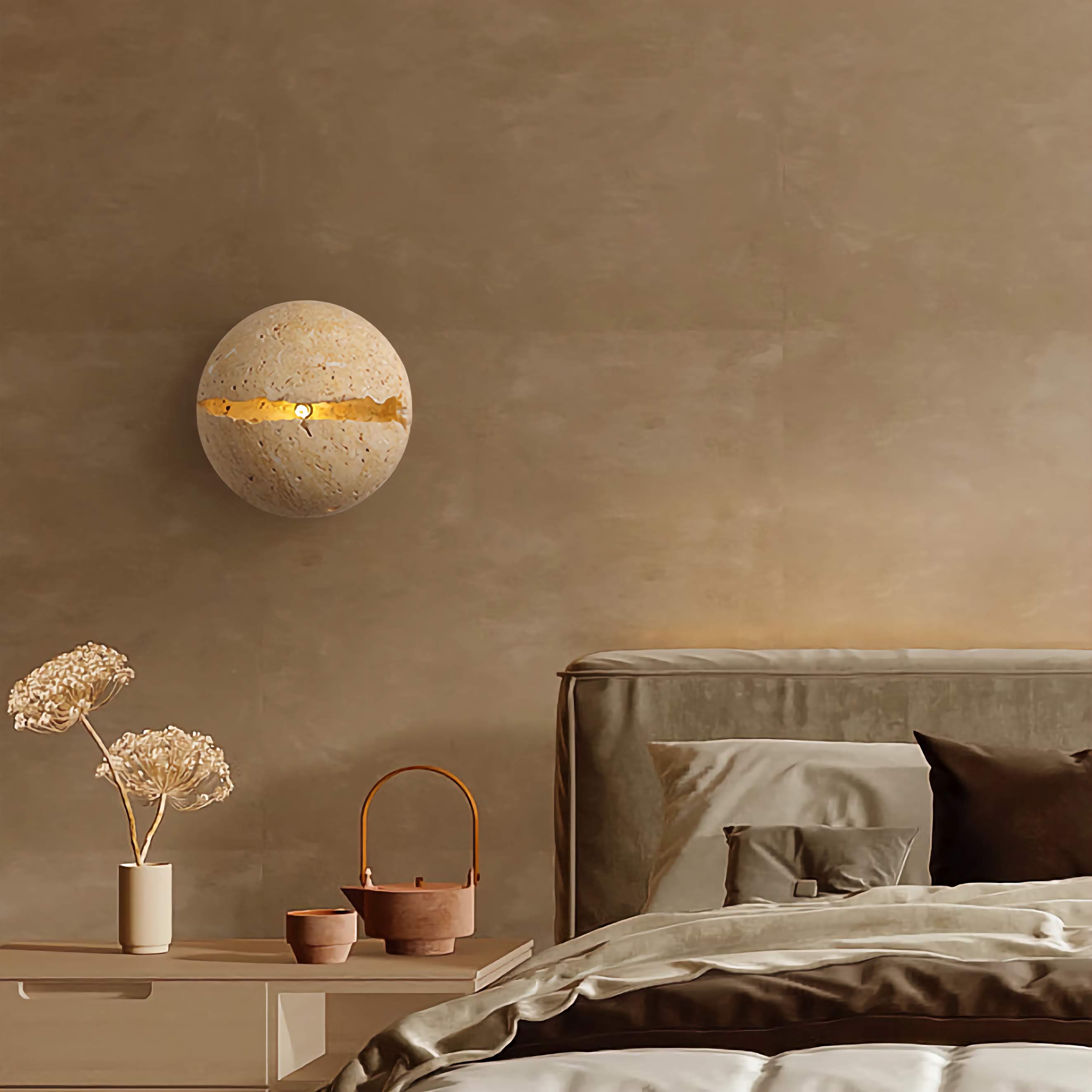 Round Travertine Wall Mounted Light for Bedroom Living Room