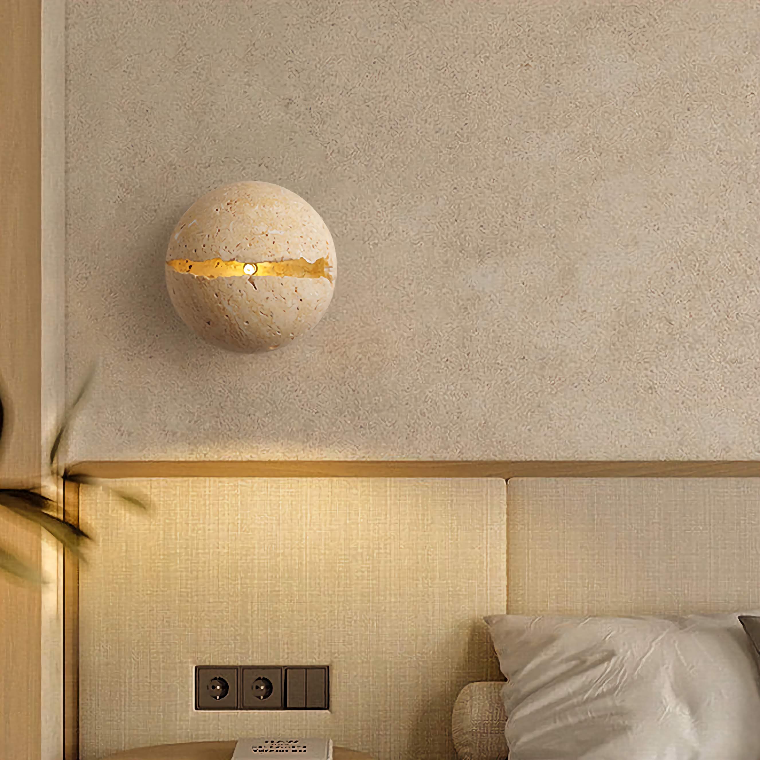 Round Travertine Wall Mounted Light for Bedroom Living Room