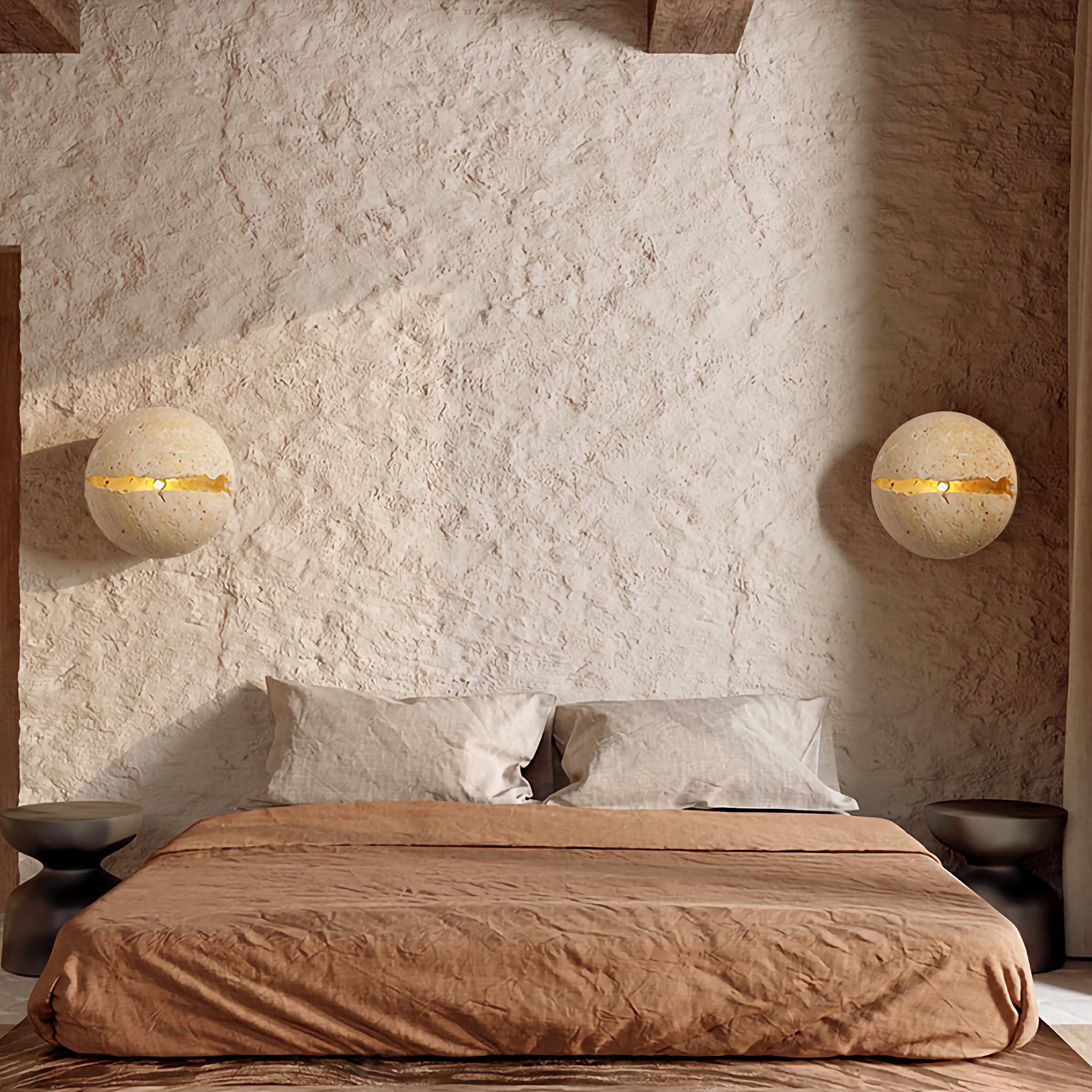 Round Travertine Wall Mounted Light for Bedroom Living Room