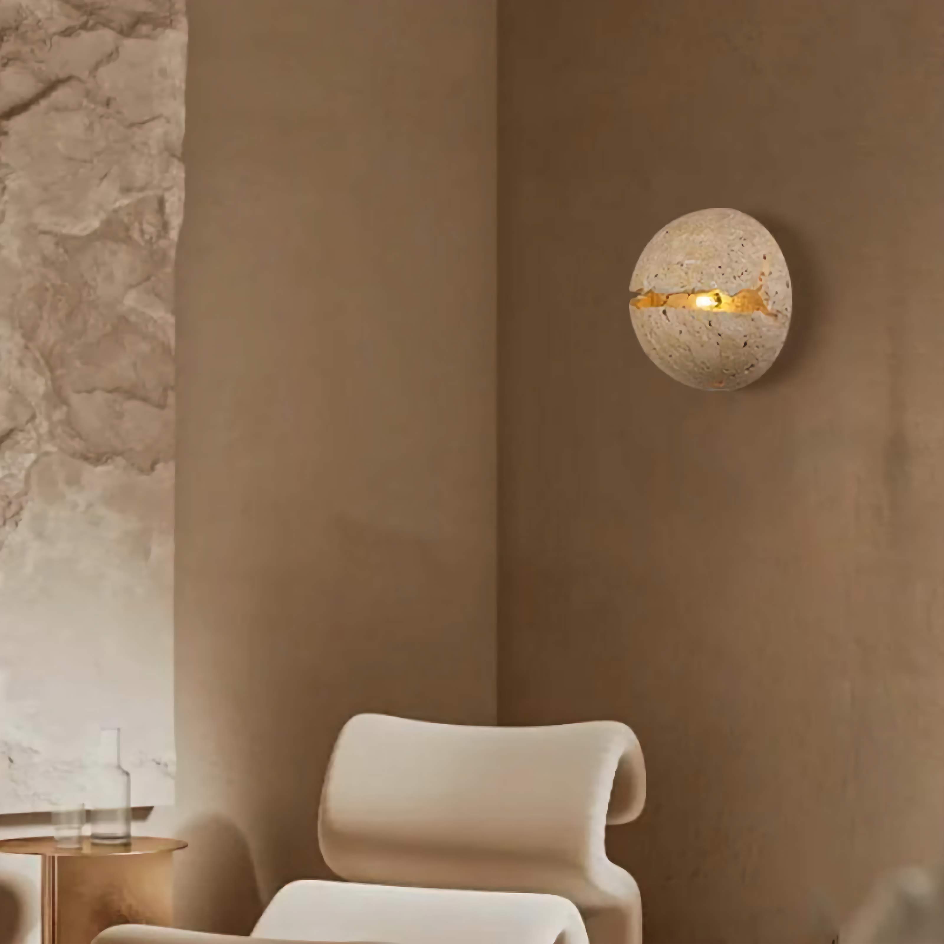 Round Travertine Wall Mounted Light for Bedroom Living Room