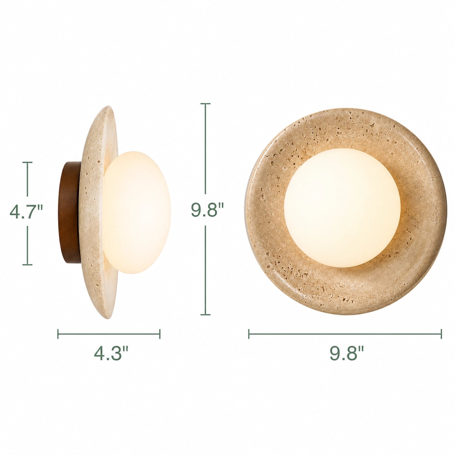 Round Travertine Wall Mounted Light with Globe Glass Shade