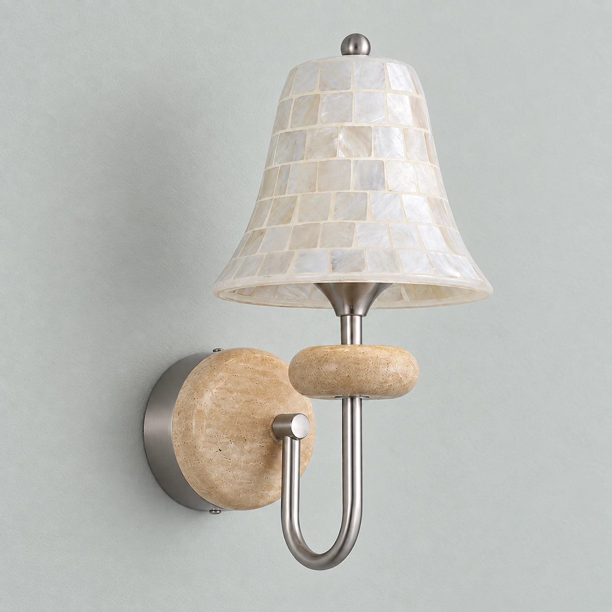 Shell Mosaic Wall Sconce with Domed Travertine Backplate