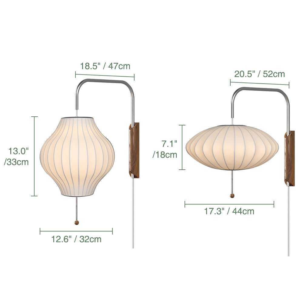 Classic White Pull String Wall Lamp with Plug-In Switch