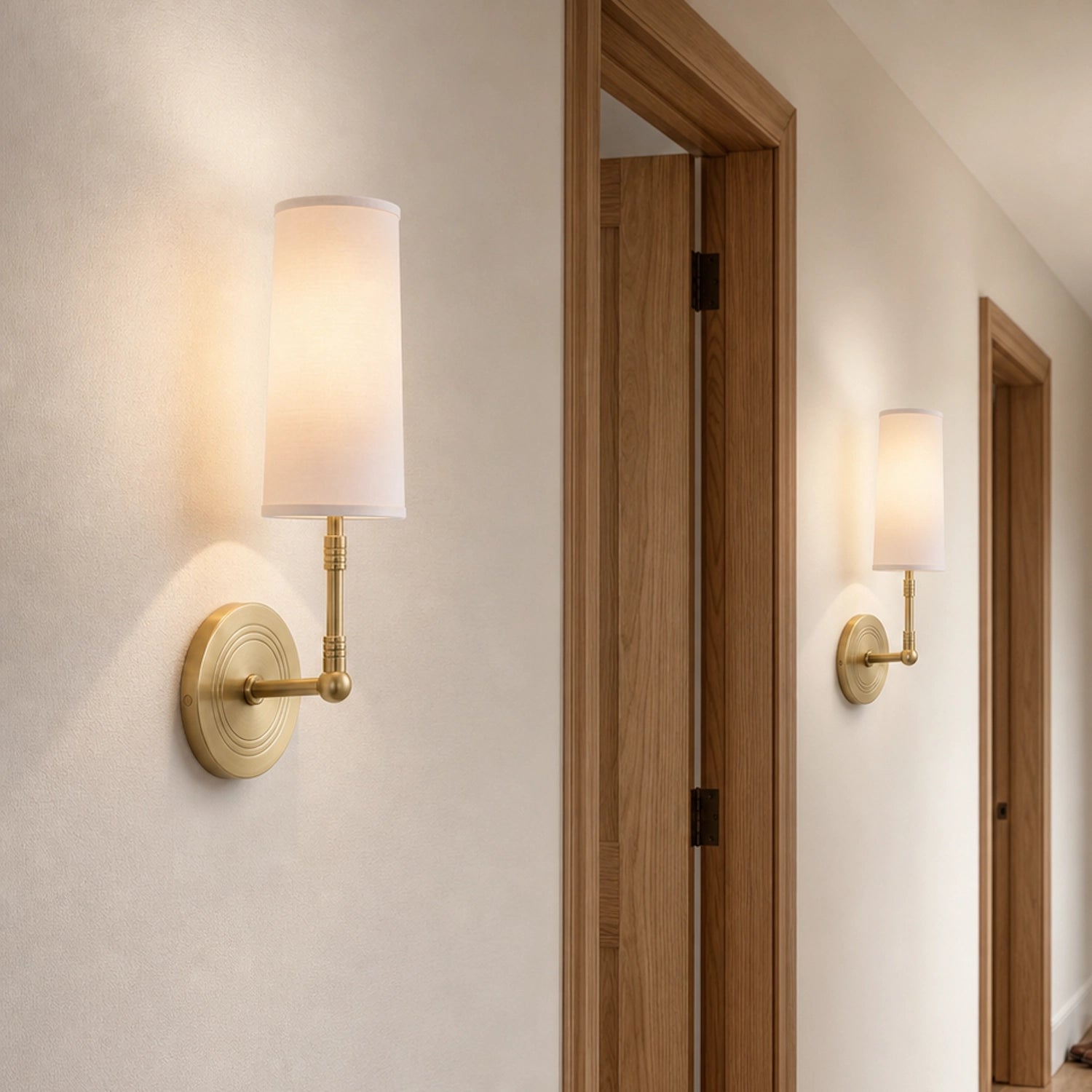 Solid Brass Wall Light Designer Fabric Shade Sconce