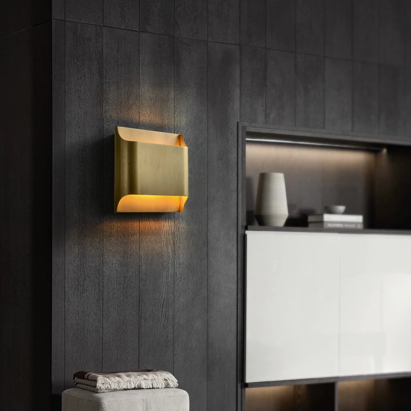 Square Brass Wall Sconce Simple Gold Wall Light