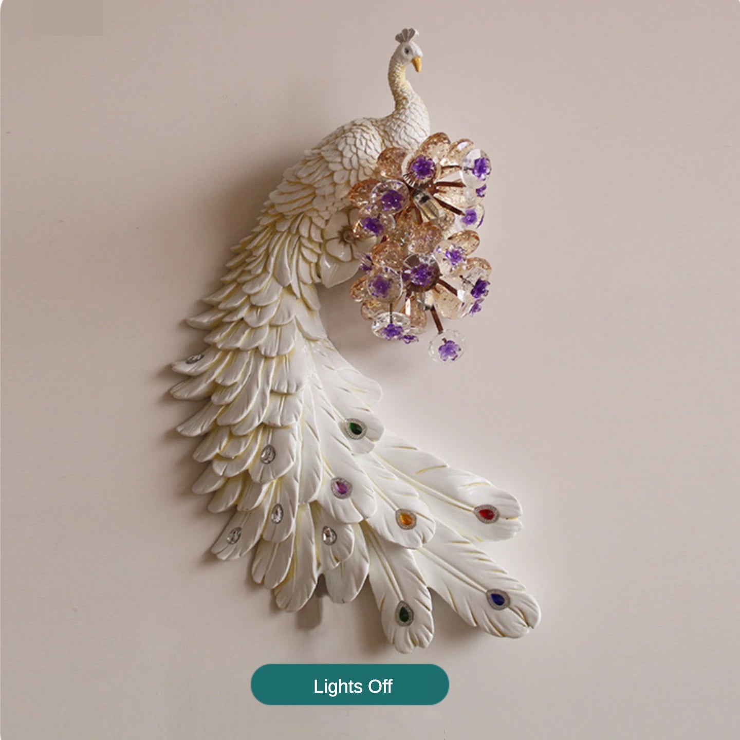 Stunning Resin Peacock Wall Sconce with Crystal Lampshade