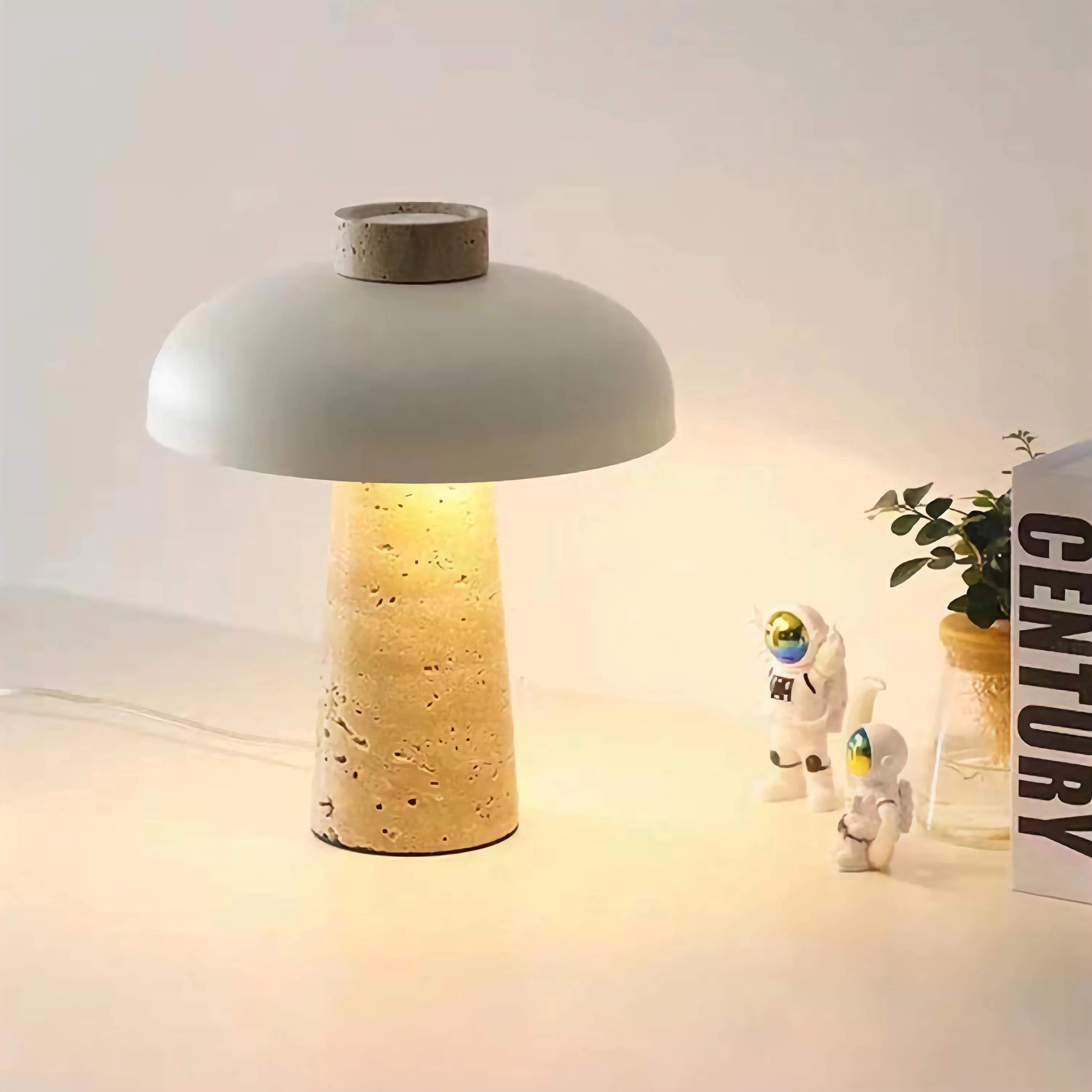 Stunning Travertine Mushroom Table Lamp Funky LED Light