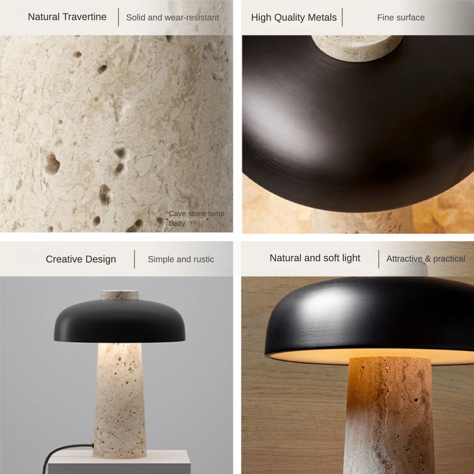 Stunning Travertine Mushroom Table Lamp Funky LED Light